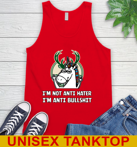Milwaukee Bucks NBA Basketball Unicorn I'm Not Anti Hater I'm Anti Bullshit Tank Top 6
