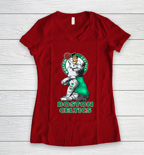 NBA Basketball My Cat Loves Boston Celtics Women's V-Neck T-Shirt 8