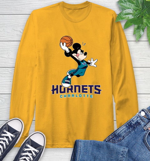 NBA Basketball Charlotte Hornets Cheerful Mickey Mouse Shirt Long Sleeve T-Shirt 3
