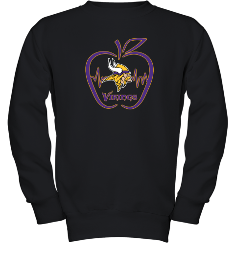 Apple Heartbeat Teacher Symbol Minnesota Vikings Youth Sweatshirt