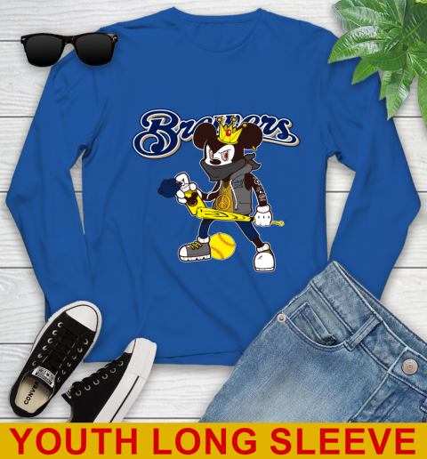 Milwaukee Brewers MLB Baseball Mickey Peace Sign Sports Youth Long Sleeve 10