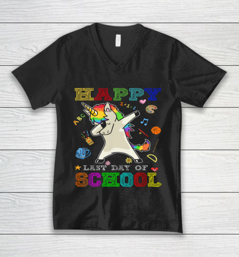 Happy Last Day Of School Shirt Unicorn Dabbing V-Neck T-Shirt
