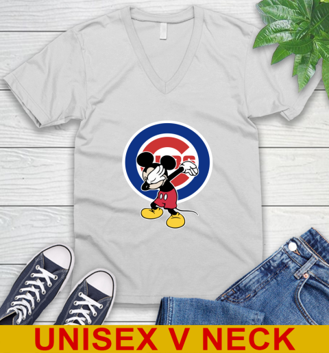 Chicago Cubs MLB Baseball Dabbing Mickey Disney Sports V-Neck T-Shirt