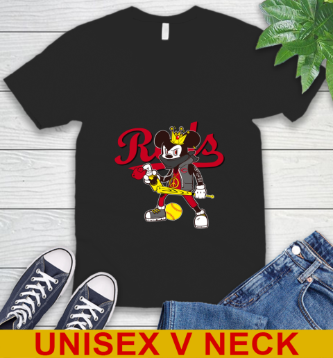 Cincinnati Reds MLB Baseball Mickey Peace Sign Sports V-Neck T-Shirt 2