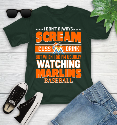 Miami Marlins MLB I Scream Cuss Drink When I'm Watching My Team Youth T-Shirt 5