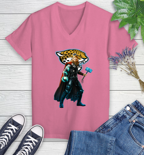 NFL Thor Avengers Endgame Football Jacksonville Jaguars Women's V-Neck T-Shirt 13