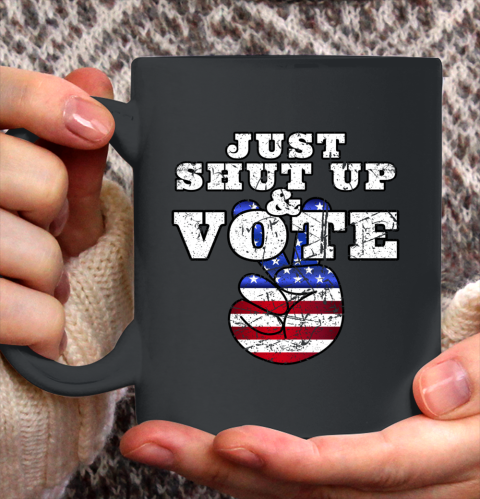 JUST SHUT UP VOTE Distressed Peace Democratic Republican Ceramic Mug 11oz