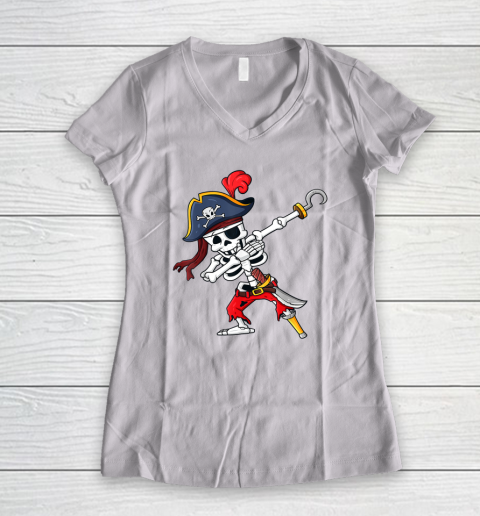 Halloween Dabbing Pirate Skeleton Funny Women's V-Neck T-Shirt