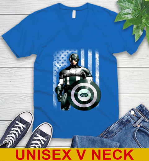 New York Jets NFL Football Captain America Marvel Avengers American Flag Shirt V-Neck T-Shirt 5