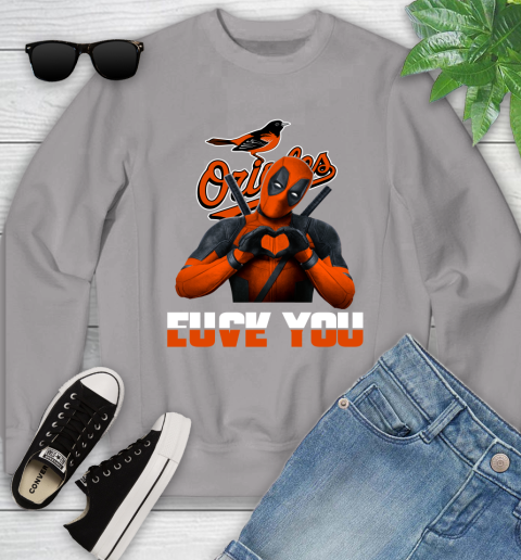 MLB Baltimore Orioles Deadpool Love You Fuck You Baseball Sports Youth Sweatshirt 3