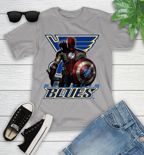 NHL Captain America Thor Spider Man Hawkeye Avengers Endgame Hockey St.Louis Blues Youth T-Shirt 4