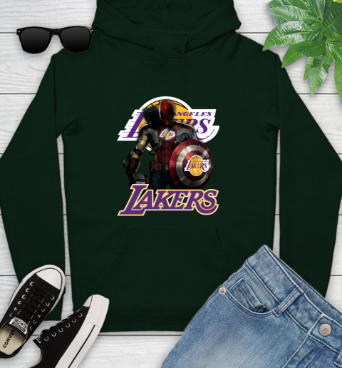 Los Angeles Lakers NBA Basketball Captain America Thor Spider Man Hawkeye Avengers Youth Hoodie 13