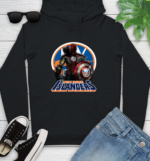 NHL Captain America Thor Spider Man Hawkeye Avengers Endgame Hockey New York Islanders Youth Hoodie 2
