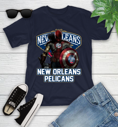 New Orleans Pelicans NBA Basketball Captain America Thor Spider Man Hawkeye Avengers Youth T-Shirt 3
