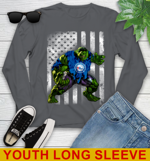 Philadelphia 76ers Hulk Marvel Avengers NBA Basketball American Flag Youth Long Sleeve 9