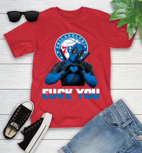 NBA Philadelphia 76ers Deadpool Love You Fuck You Basketball Sports Youth T-Shirt 13