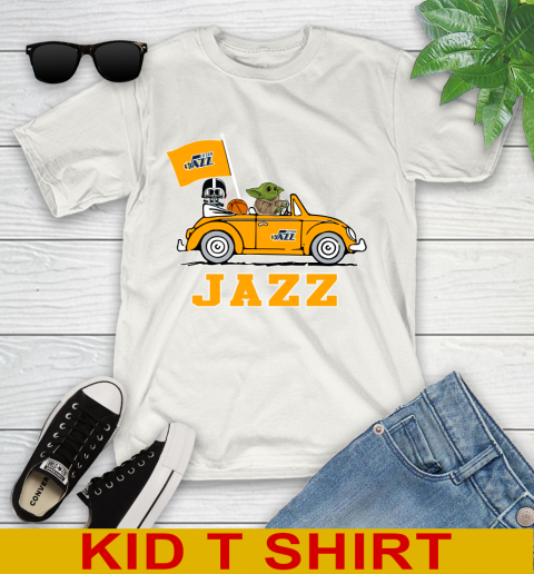 NBA Basketball Utah Jazz Darth Vader Baby Yoda Driving Star Wars Shirt Youth T-Shirt