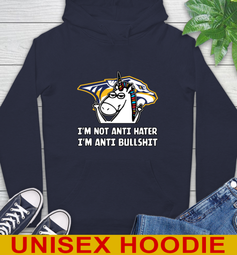 Nashville Predators NHL Hockey Unicorn I'm Not Anti Hater I'm Anti Bullshit Hoodie 4