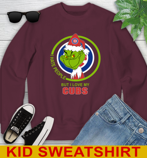 Chicago Cubs MLB Christmas Grinch I Hate People But I Love My Favorite Baseball Team Youth Sweatshirt 5