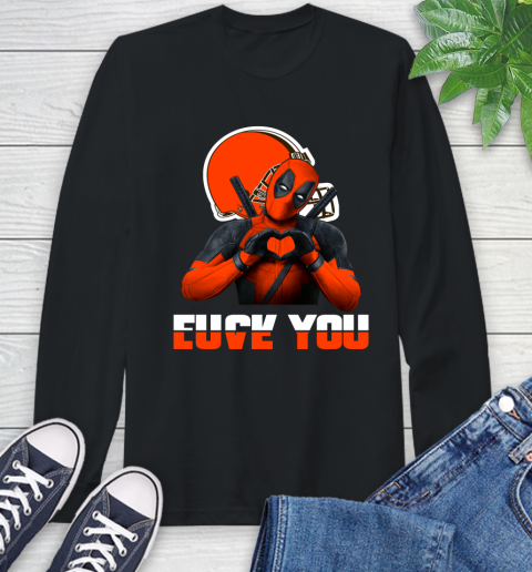 NHL Cleveland Browns Deadpool Love You Fuck You Football Sports Long Sleeve T-Shirt