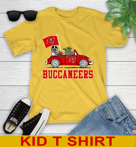 NFL Football Tampa Bay Buccaneers Darth Vader Baby Yoda Driving Star Wars Shirt Youth T-Shirt 8