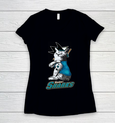 NHL My Cat Loves San Jose Sharks Hockey Women's V-Neck T-Shirt