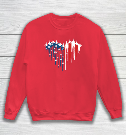 Retro Fighter Jet Airplane American Flag Heart 4th Of July Sweatshirt 6