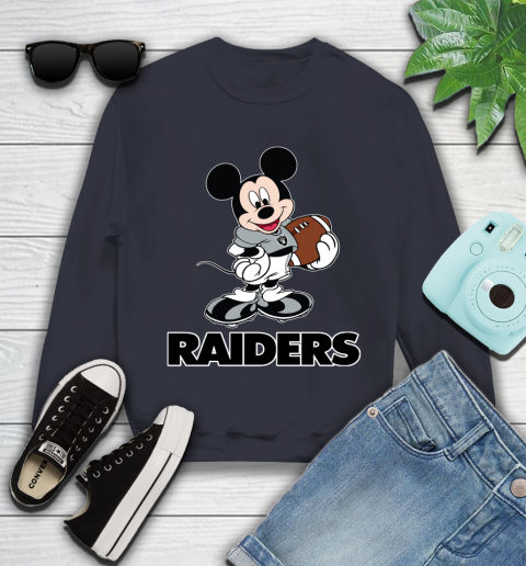 NFL Football Oakland Raiders Cheerful Mickey Mouse Shirt Youth Sweatshirt 3