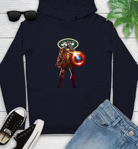 NFL Captain America Marvel Avengers Endgame Football Sports New York Jets Youth Hoodie 4
