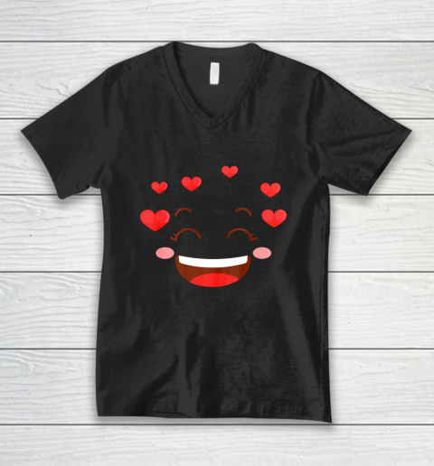 Kids Girls Valentine T Shirt Many Hearts Emoji Design V-Neck T-Shirt