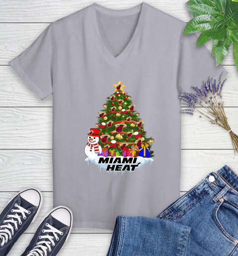 Miami Heat Merry Christmas NBA Basketball Sports Women's V-Neck T-Shirt - Image 5