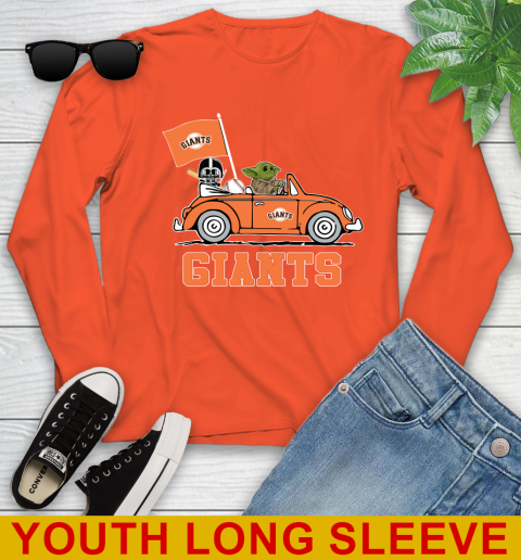 MLB Baseball San Francisco Giants Darth Vader Baby Yoda Driving Star Wars Shirt Youth Long Sleeve 4