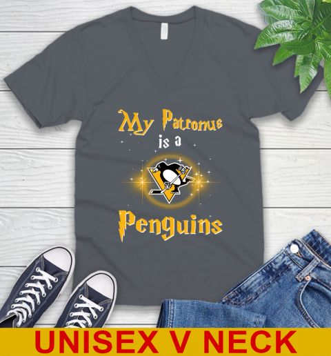 NHL Hockey Harry Potter My Patronus Is A Pittsburgh Penguins V-Neck T-Shirt 4