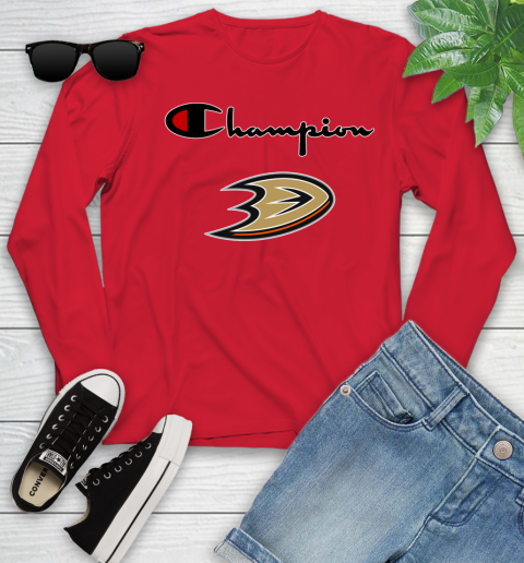 NHL Hockey Anaheim Ducks Champion Shirt Youth Long Sleeve 9