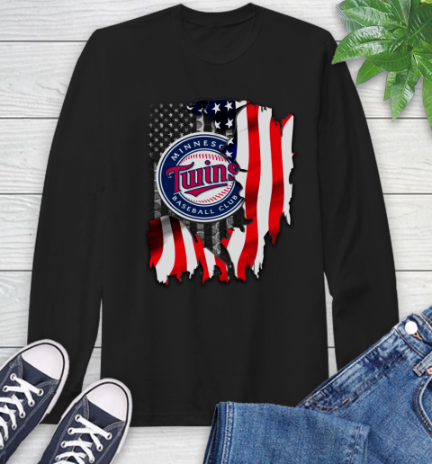 Minnesota Twins MLB Baseball American Flag Long Sleeve T-Shirt
