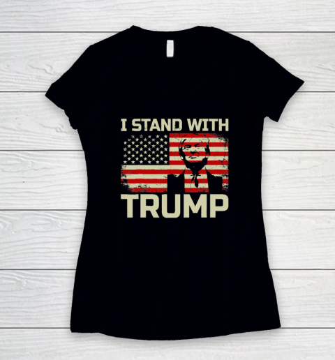 I Stand With Trump American Flag Women's V-Neck T-Shirt