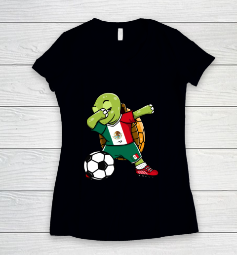 Dabbing Turtle Mexico Soccer Fans Jersey Mexican Football Women's V-Neck T-Shirt