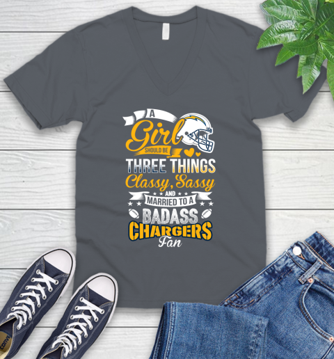 San Diego Chargers NFL Football A Girl Should Be Three Things Classy Sassy And A Be Badass Fan V-Neck T-Shirt 4