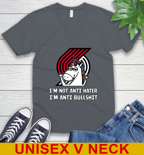 Portland Trail Blazers NBA Basketball Unicorn I'm Not Anti Hater I'm Anti Bullshit V-Neck T-Shirt 5