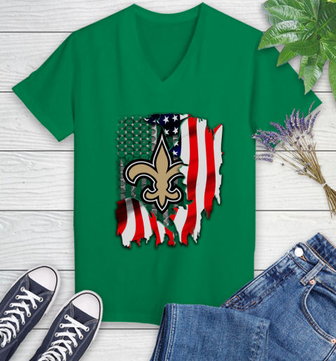 New Orleans Saints NFL Football American Flag Women's V-Neck T-Shirt 5