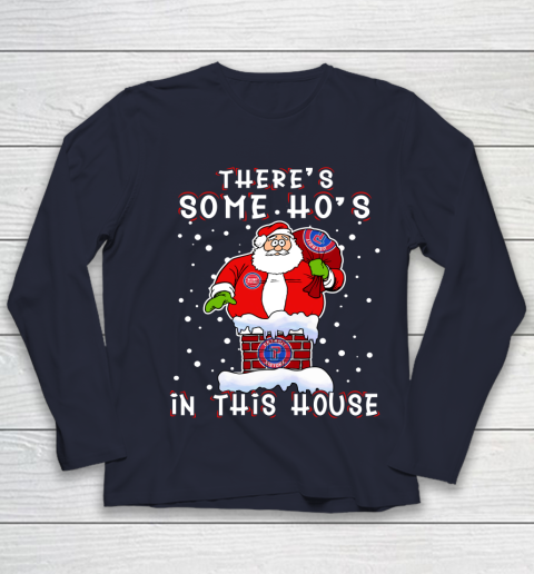 Detroit Pistons Christmas There Is Some Hos In This House Santa Stuck In The Chimney NBA Youth Long Sleeve 2