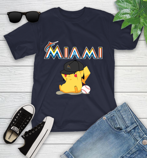 MLB Pikachu Baseball Sports Miami Marlins Youth T-Shirt 3