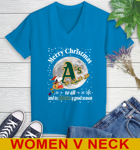 Oakland Athletics Merry Christmas To All And To Athletics A Good Season MLB Baseball Sports Women's V-Neck T-Shirt 7