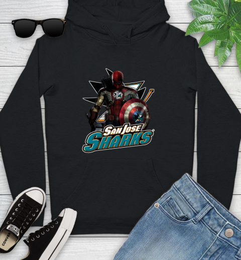 NHL Captain America Thor Spider Man Hawkeye Avengers Endgame Hockey San Jose Sharks Youth Hoodie 2