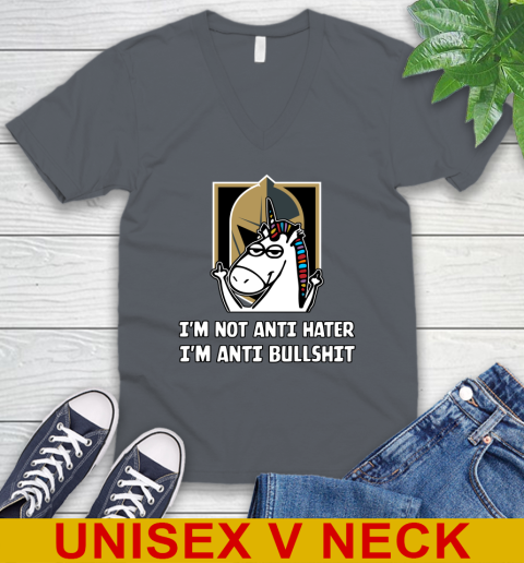 Vegas Golden Knights NHL Hockey Unicorn I'm Not Anti Hater I'm Anti Bullshit V-Neck T-Shirt 5