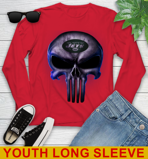 New York Jets NFL Football Punisher Skull Sports Youth Long Sleeve 11