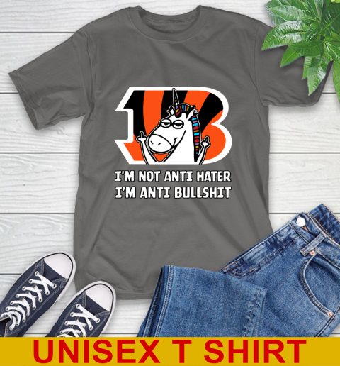Cincinnati Bengals NFL Football Unicorn I'm Not Anti Hater I'm Anti Bullshit T-Shirt 8