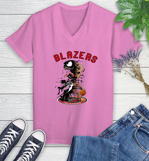 NBA Portland Trail Blazers Basketball Venom Groot Guardians Of The Galaxy Women's V-Neck T-Shirt 14