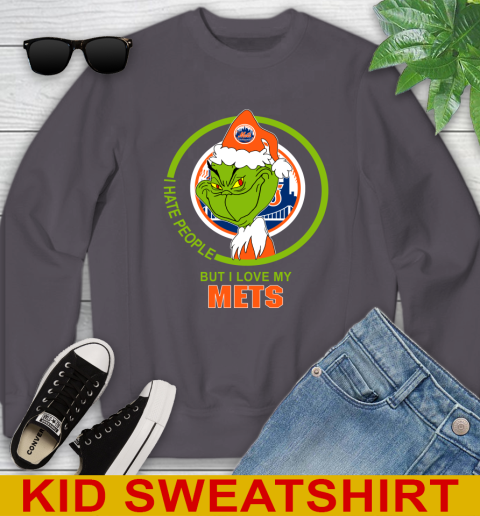 New York Mets MLB Christmas Grinch I Hate People But I Love My Favorite Baseball Team Youth Sweatshirt 6