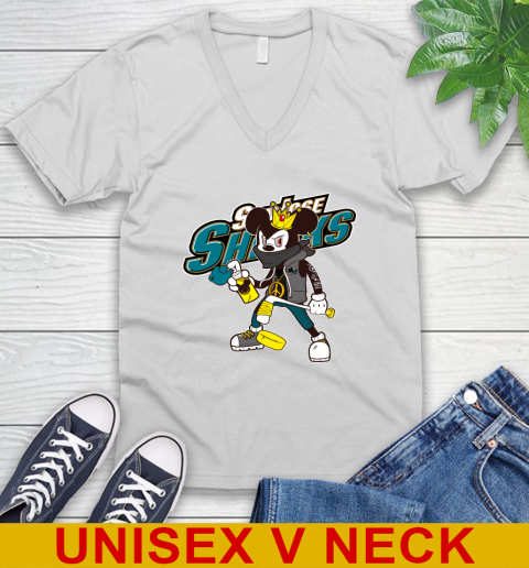 San Jose Sharks NHL Hockey Mickey Peace Sign Sports V-Neck T-Shirt